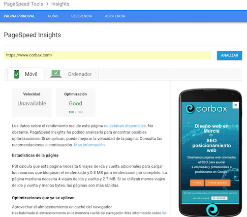 Datos de PageSpeed no disponibles