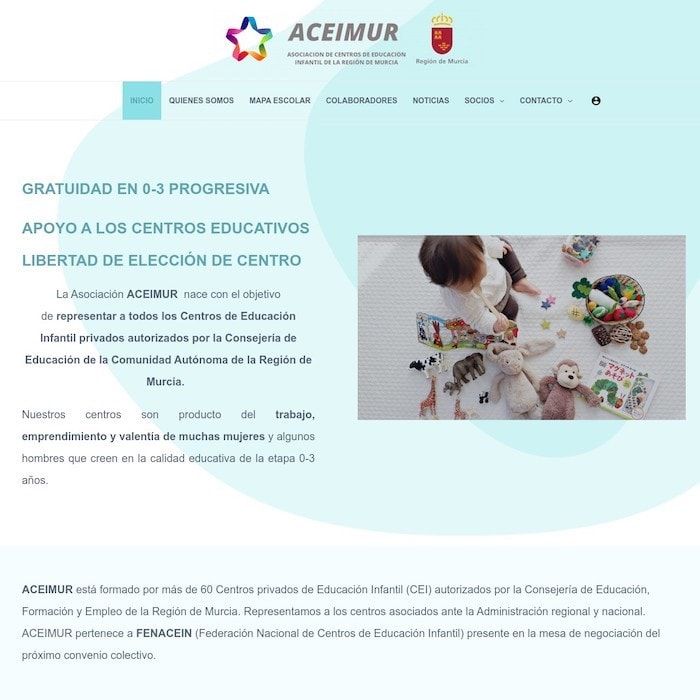La Asociación ACEIMUR para representar aCentros de Educación Infantil privados autorizados por la Consejería de Educación de la Comunidad Autónoma de la Región de Murcia.