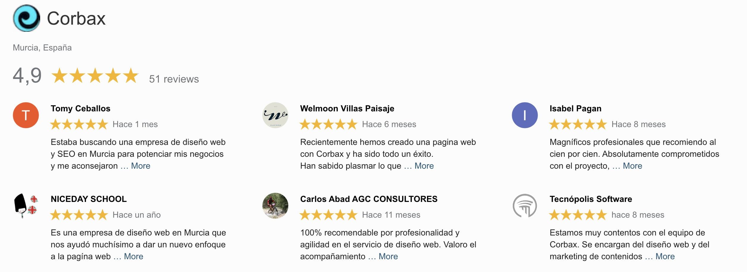 Reseñas de Google para Corbax