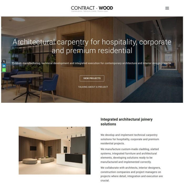 Carpintería arquitectónica para hospitality, corporate y residencial premium Fabricación a medida, desarrollo técnico y ejecución integrada para proyectos de arquitectura e interiorismo contemporáneo.